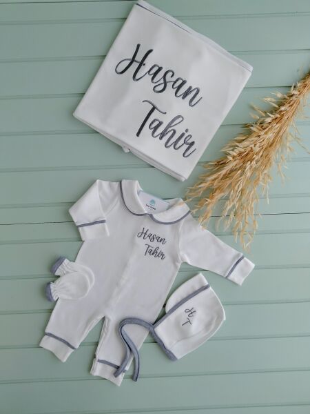 Erkek Bebek Tulum Biyeli 4lü Set Gri